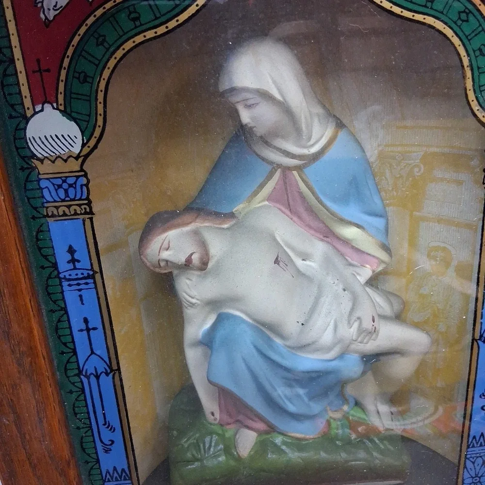 Antique Religious Catholic Last Rites Sick Call Viaticum Shadow Box 23